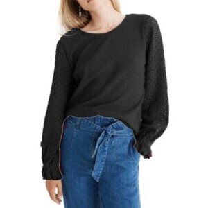 Madewell Texture & Thread Eyelet Black Top XX-small New Long Sleeve